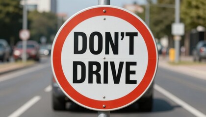Traffic safety alert don't drive sign on urban road roadway environment clear viewpoint preventative message for drivers