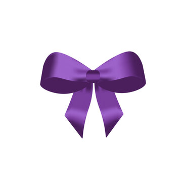Realistic purple bow isolated on white background, vector illustration of festive decoration, gift decoration, party decoration illustration