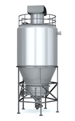 Steel silo for grain or feed storage 3d render isolated on white background. gray agricultural or industrial storage tank for bulk material conservation and year-round supply © Filipp