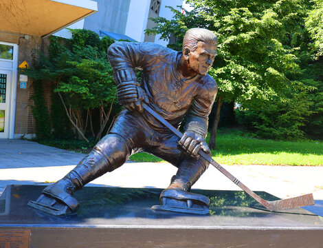 MONTREAL CANADA 09 03 2024: The statue of Maurice "Rocket" Richard, one of hockey's greats, outside the Maurice Richard Arena. Maurice was the first player to score 50 goals in one season