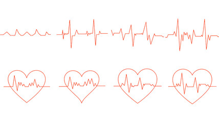 Heartbeat Line Art in Minimalist Style with Coral Color on White Background for Health and Wellness Branding