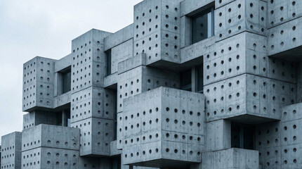 Modern Brutalist Concrete Architecture with Geometric Patterns