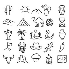 Fototapeta premium Desert theme icons in outline style