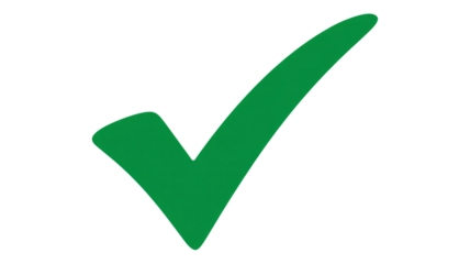 Green checkmark icon in simple flat design with vibrant green color on white background for approval symbol
