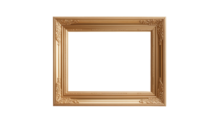 Empty Ornate Golden Picture Frame Isolated on White Background