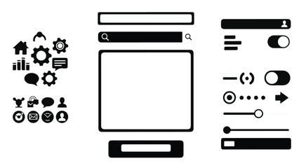 Modern website design and development tools, interface elements and settings icons on white background, flat style, for web and mobile application creation, user experience optimization