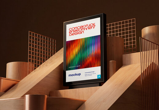 Template Mockup Conceptual Environment Poster Advertising Branding Identity Wooden Abstract Scene