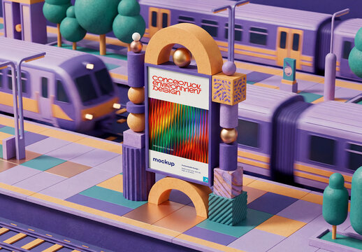 Template Mockup Conceptual Subway Environment Poster Advertising Branding Identity Abstract 3D Scene