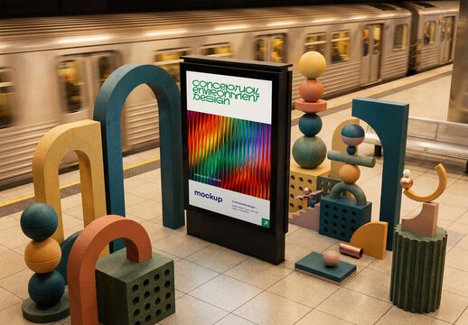Template Mockup Conceptual Subway Station Poster Advertising Branding Identity Abstract 3D Environment