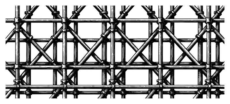 Construction scaffolding structure made of metal pipes and beams