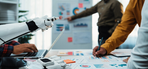 Business professionals integrating AI-powered insights into corporate strategy to refine planning, improve forecasting, and optimize workplace efficiency. Noogenesis AI