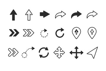 Collection of diverse arrow icons and navigation symbols on a white background