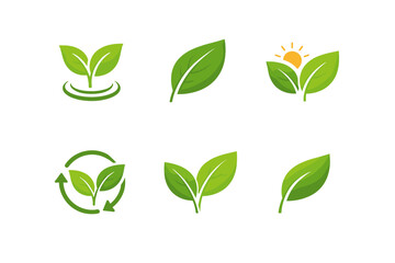 Collection of green leaf icons representing nature and sustainability