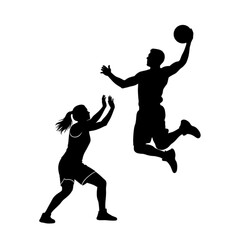 Fototapeta premium Silhouette of basketball players in action Isolated On Transparent Background.
