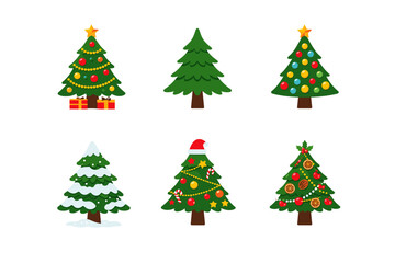 Obraz premium Collection of six festive Christmas trees with various decorations and styles