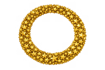 Golden star circle frame creating a shiny award border, luxurious celebratory design element with transparent background