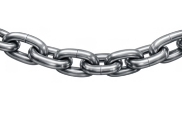 Metal chain linking heavy steel elements, representing strength, security, and industrial connection on transparent background
