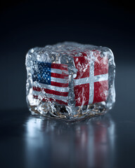 Ice cube with flags of USA and Denmark inside