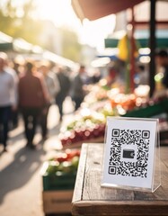 QR Code Payment Sign at Outdoor Market Stall