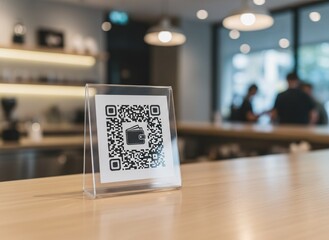 QR Code Payment Display on Cafe Counter