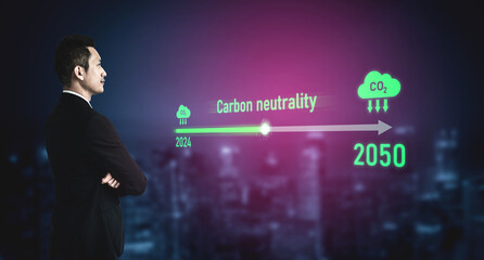 Carbon neutrality timeline illustrates carbon, neutrality, and reduction targets from 2024 to 2050...