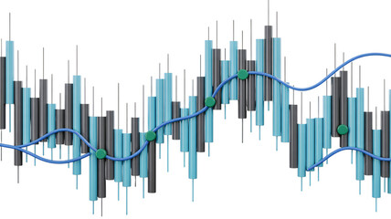 Stock Market Graph with Candlestick Chart and Blue Trend Line in Modern Financial Analysis Style with Vibrant Colors and Smooth Lines for Business Presentation