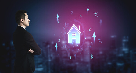 Concept of real estate investment and a rising housing market. The increase in property value is...