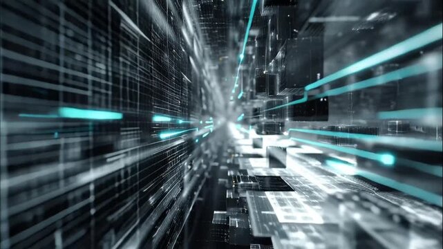 High speed fiber optic communication concept with abstract silver data visualization