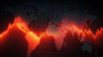 A dynamic visualization represents global economic trends with intense colors across continents Generative AI