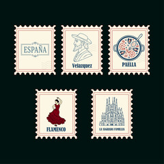 Obraz premium Espana Old Post Stamps Design