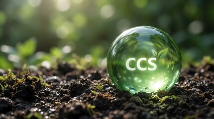carbon capture concept with green globe on soil