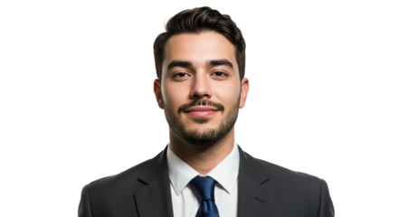 Smiling young businessman in suit and tie for corporate branding and marketing materials, Isolated On Transparent Background