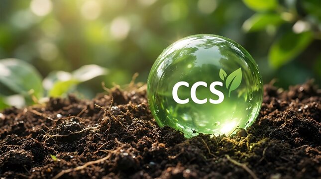 CCS carbon capture concept with green globe on soil