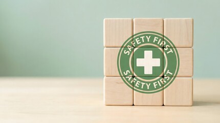 Safety first wooden blocks with green logo