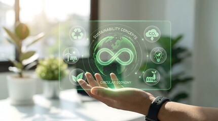 hand holding digital sustainability concept with eco friendly icons