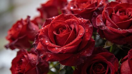 Fototapeta premium Close-up of beautiful red roses arrangement for romantic Valentine surprise