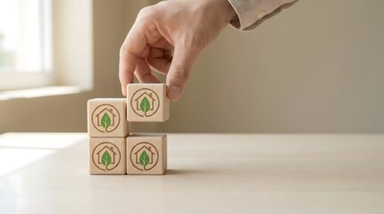 Eco friendly blocks with green leaf logo