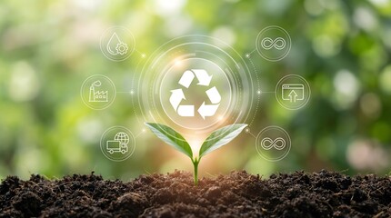 Eco friendly concept with recycling symbol and green sprout