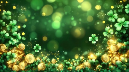 Lucky Shamrocks and Gold Coins - St. Patrick&rsquo;s Day