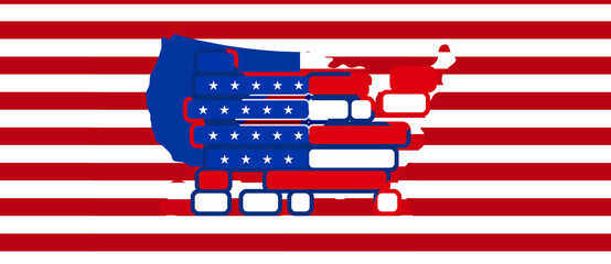 shape of the map of America USA United States of America and  extended abstract creative background flag of America, United States of America USA