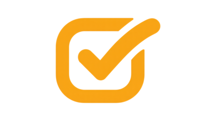 Checkmark Icon in Orange Color on White Background with Simple Design for User Interface