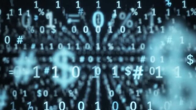 Binary Code Elements Abstract Digital Transformation with Data Stream Fills Space, Expressing Dynamic Information Flow in Futuristic Computer Background Number