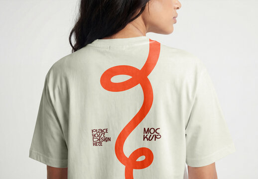 Template Mockup Back View T-Shirt Design on Model with Minimal Style