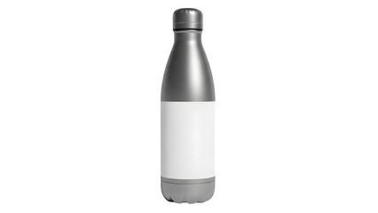 Modern Stainless Steel Reusable Water Bottle Matte Finish Blank Label Isolated on Transparent Background PNG


