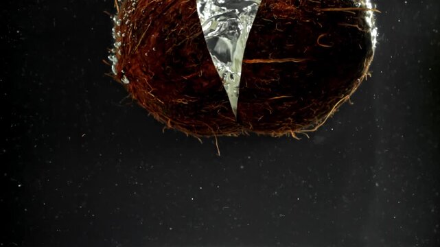 Super slow motion fresh topical coconuts . Filmed on a high-speed camera at 1000 fps. High quality FullHD footage