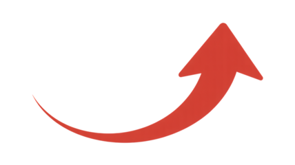 Red Arrow Upward Curve in Bold Graphic Style with Bright Red Color on White Background for Business Growth Illustration