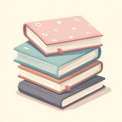 Pastel Book Stack: A Charming Illustration of Soft-Colored Books