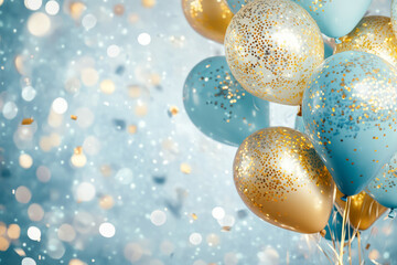 Inflatable blue golden balloons with Glitter, confetti, sequins