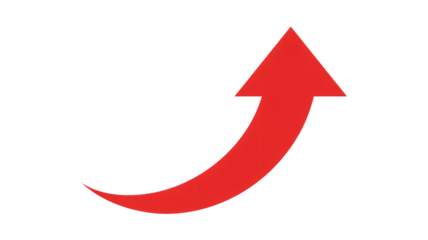 Red Arrow, Curved Upward, Bold Color, Simple Graphic, Business Growth Indicator