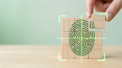 hand placing puzzle piece with green fingerprint